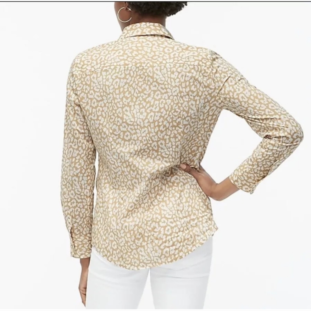 J. Crew Tan Leopard Animal Print Button Down Cotton Shirt Womens Size S - Picture 2 of 12